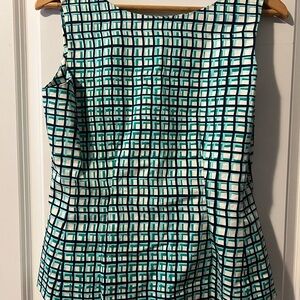 kate spade Teal and Black Grid Pattern Blouse